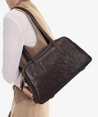 black Leather Boston Shoulder Tote Bag Leather Top Handle Leather Tote Bag Womens - iLeatherhandbag