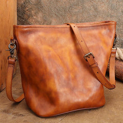 Retro Leather Bucket Crossbody Bag Genuine Leather Bucket Bag Purse Womens 