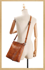 Retro Leather Bucket Crossbody Bag Genuine Leather Bucket Bag Purse Womens 