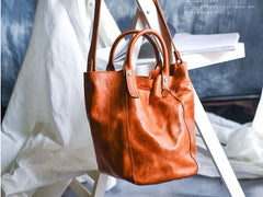 Women's Leather Bucket Tote Bag Tan Leather Tote Handbag