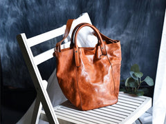 Women's Leather Bucket Tote Bag Tan Leather Tote Handbag