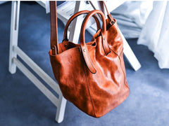 Women's Leather Bucket Tote Bag Tan Leather Tote Handbag