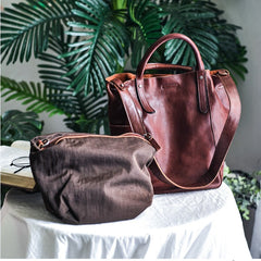 Women's Leather Bucket Tote Bag brown Leather Tote Handbag