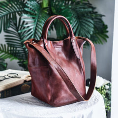 Women's Leather Bucket Tote Bag brown Leather Tote Handbag