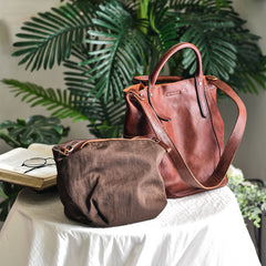 Women's Leather Bucket Tote Bag brown Leather Tote Handbag