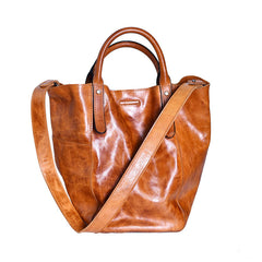 Women's Leather Bucket Tote Bag Tan Leather Tote Handbag