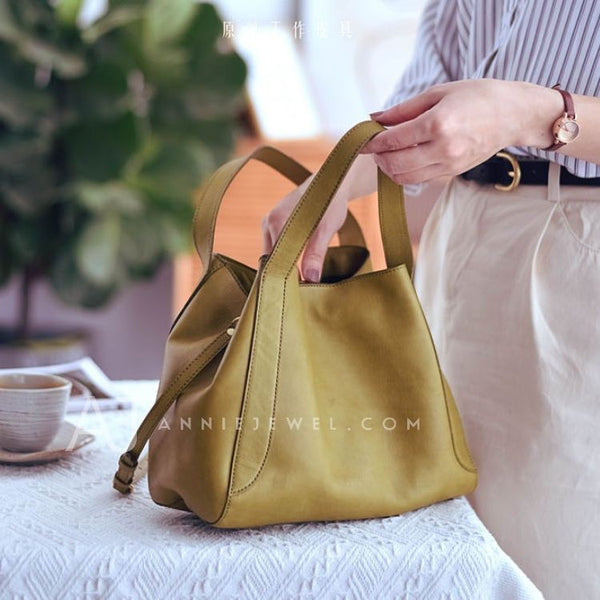 Women's Leather Bucket Tote Bag Tote Bucket Bag Leather Tote Bag green