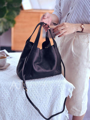 Women's Leather Bucket Tote Bag Tote Bucket Bag Leather Tote Bag black