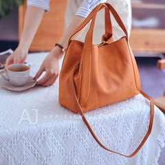 Women's Leather Bucket Tote Bag Tote Bucket Bag Leather Tote Bag tan