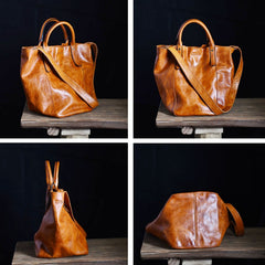 Women's Leather Bucket Tote Bag Tan Leather Tote Handbag