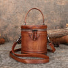 Small Genuine Leather Canteen Cylinder Crossbody Bucket Clutch Bags Womens - iLeatherhandbag