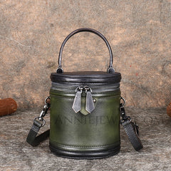 Small Genuine Leather Canteen Cylinder Crossbody Bucket Clutch Bags Womens - iLeatherhandbag