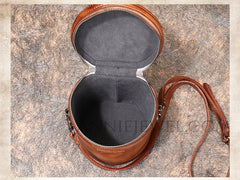 details of Small Genuine Leather Canteen Cylinder Crossbody Bucket Clutch Bags Womens - iLeatherhandbag