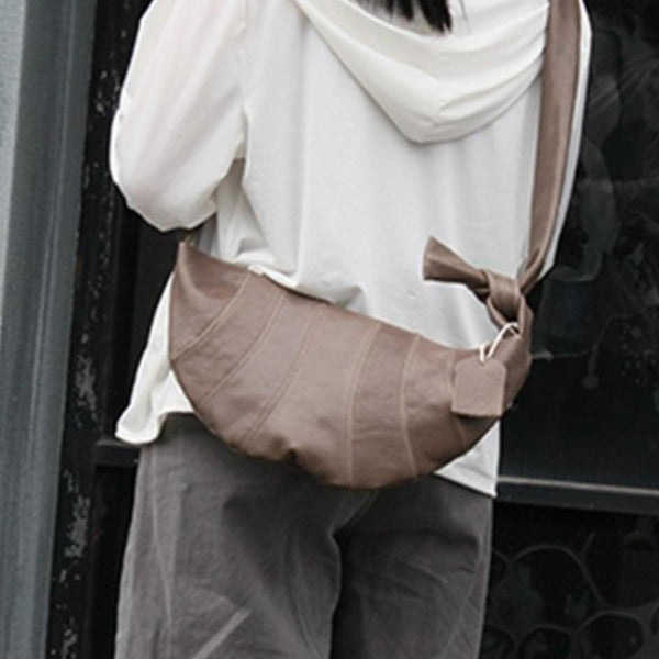 grey Leather Croissant Bag Croissant Leather Crossbody Bag Womens 