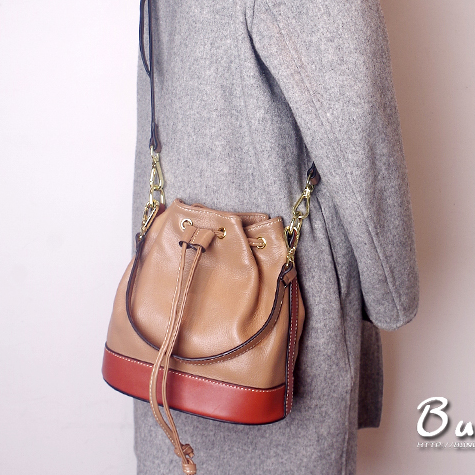Genuine Leather Bucket Bag Leather Drawstring Bucket Bag Womens 