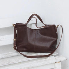 brown Leather Medium Tote Bag Tote Bag With Shoulder Strap Womens 