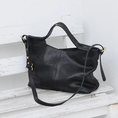 black Leather Medium Tote Bag Tote Bag With Shoulder Strap Womens 