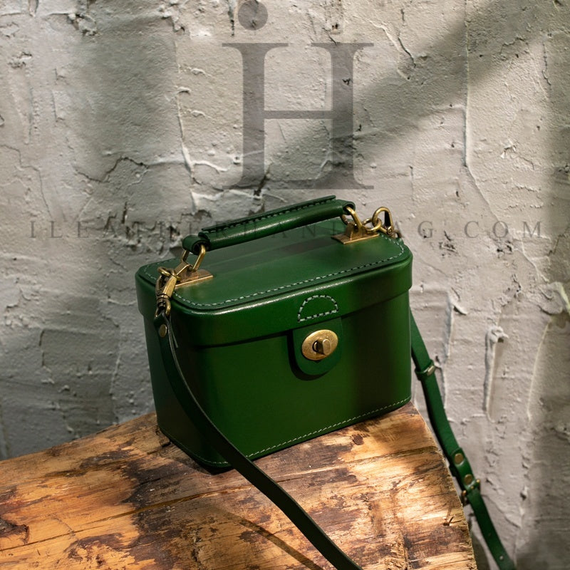 green Leather Square Bag Leather Crossbody Bag Small Satchel Purses For Women 