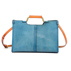 blue Leather Tote Bag Genuine Leather Square Tote Bag Womens