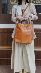Leather Vertical Tote Bag For Women