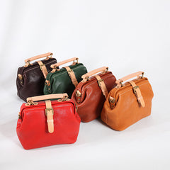 Vintage Womens Tan Leather Doctor Handbags Side Purses Doctor Purses for Women - iLeatherhandbag