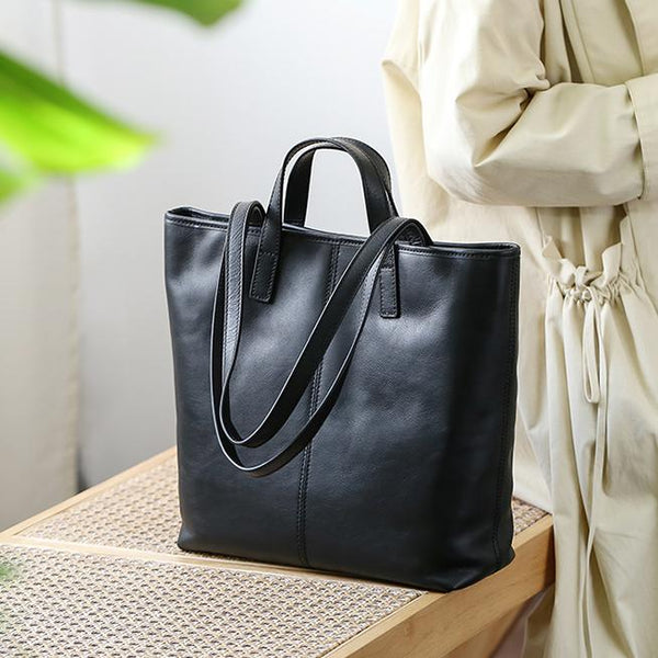 Black Leather Tote Handbag Medium Leather Tote Womens leather tote bag for work