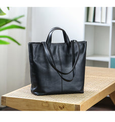 Black Leather Tote Handbag Medium Leather Tote Womens 