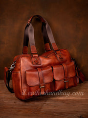 Genuine Leather Briefcase Messenger Bag Mens Leather Weekender Bag 