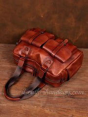 Genuine Leather Briefcase Messenger Bag Mens Leather Weekender Bag 