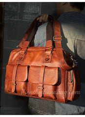 Genuine Leather Briefcase Messenger Bag Mens Leather Weekender Bag 
