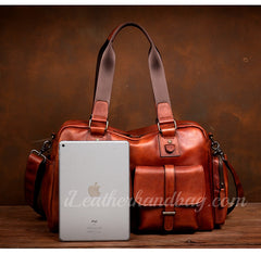 Genuine Leather Briefcase Messenger Bag Mens Leather Weekender Bag 