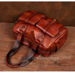 Genuine Leather Briefcase Messenger Bag Mens Leather Weekender Bag 