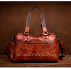 brown Genuine Leather Briefcase Messenger Bag Mens Leather Weekender Bag 