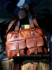 Genuine Leather Briefcase Messenger Bag Mens Leather Weekender Bag 