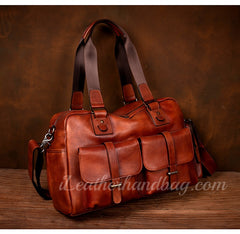 Genuine Leather Briefcase Messenger Bag Mens Leather Weekender Bag 