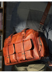 Brown Genuine Leather Briefcase Messenger Bag Mens Leather Weekender Bag 