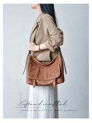 Minimalist Leather Hobo Bag Brown Genuine Leather Shoulder Bag Women