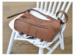 Minimalist Leather Hobo Bag Brown Genuine Leather Shoulder Bag Women
