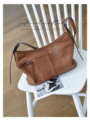 Minimalist Leather Hobo Bag Brown Genuine Leather Shoulder Bag Women