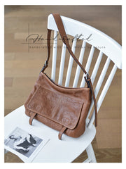 Minimalist Leather Hobo Bag Brown Genuine Leather Shoulder Bag Women