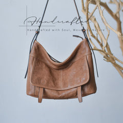 Minimalist Leather Hobo Bag Brown Genuine Leather Shoulder Bag Women