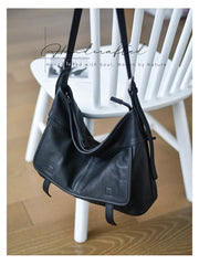 Minimalist Leather Hobo Bag Brown Genuine Leather Shoulder Bag Women