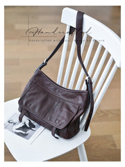 Minimalist Leather Hobo Bag Brown Genuine Leather Shoulder Bag Women