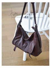 Minimalist Leather Hobo Bag Brown Genuine Leather Shoulder Bag Women