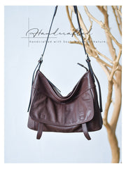 Minimalist Leather Hobo Bag Brown Genuine Leather Shoulder Bag Women