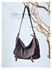 Minimalist Leather Hobo Bag Brown Genuine Leather Shoulder Bag Women