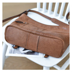 Minimalist Leather Hobo Bag Brown Genuine Leather Shoulder Bag Women