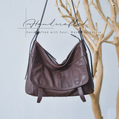 Minimalist Leather Hobo Bag Brown Genuine Leather Shoulder Bag Women