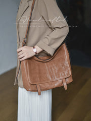 Minimalist Leather Hobo Bag Brown Genuine Leather Shoulder Bag Women