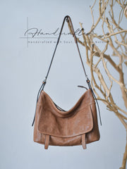Minimalist Leather Hobo Bag Brown Genuine Leather Shoulder Bag Women